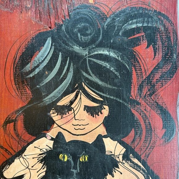 Vintage 60s/70s Jan McPherson Original Goth Girl Painting on Wood - Picture 5 of 9